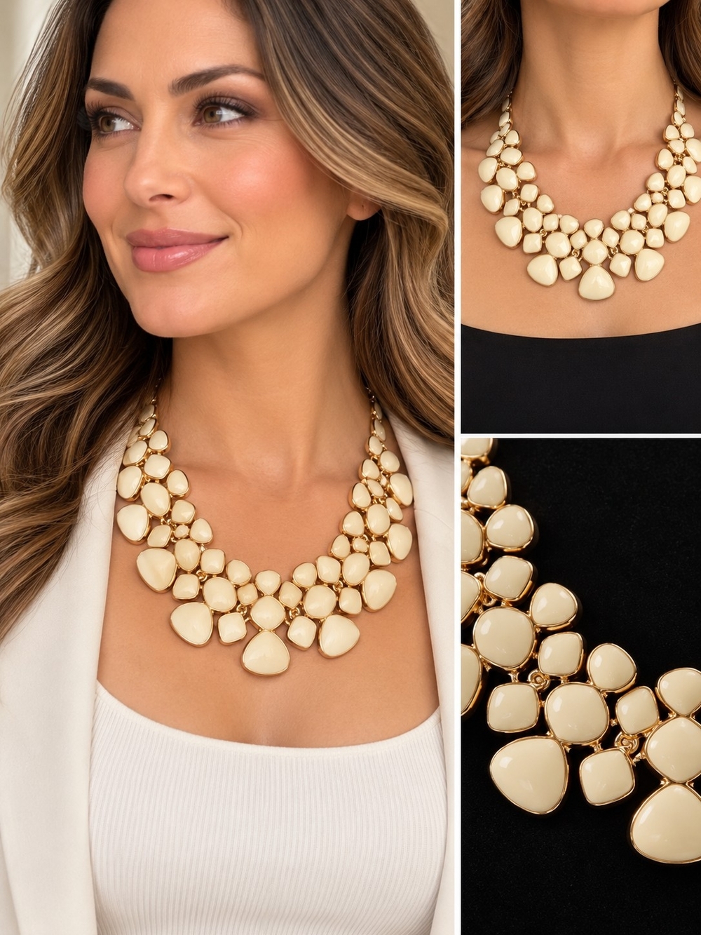 Statement Cream Bib Necklace - Women Jewelry
